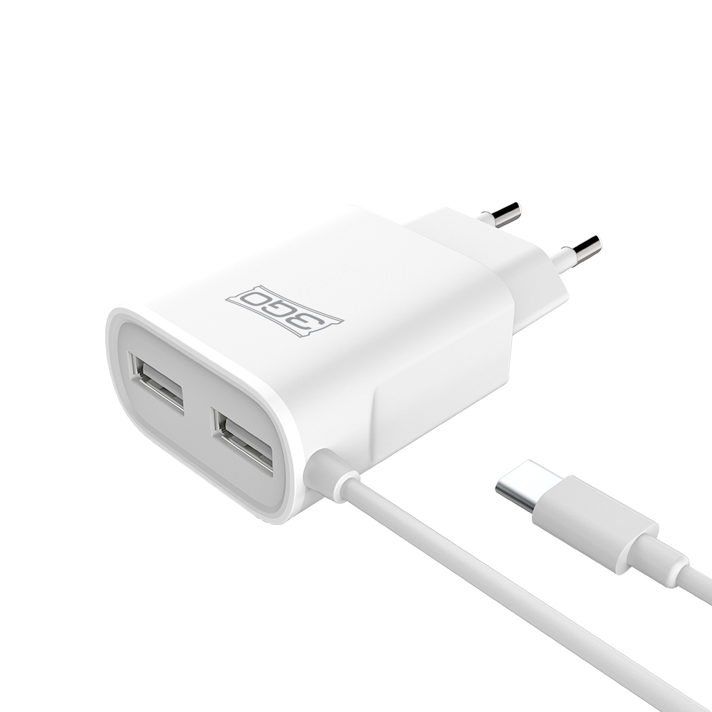 3GO Cargador Pared MicroUSB 2 USB 5V 2A 1.5m